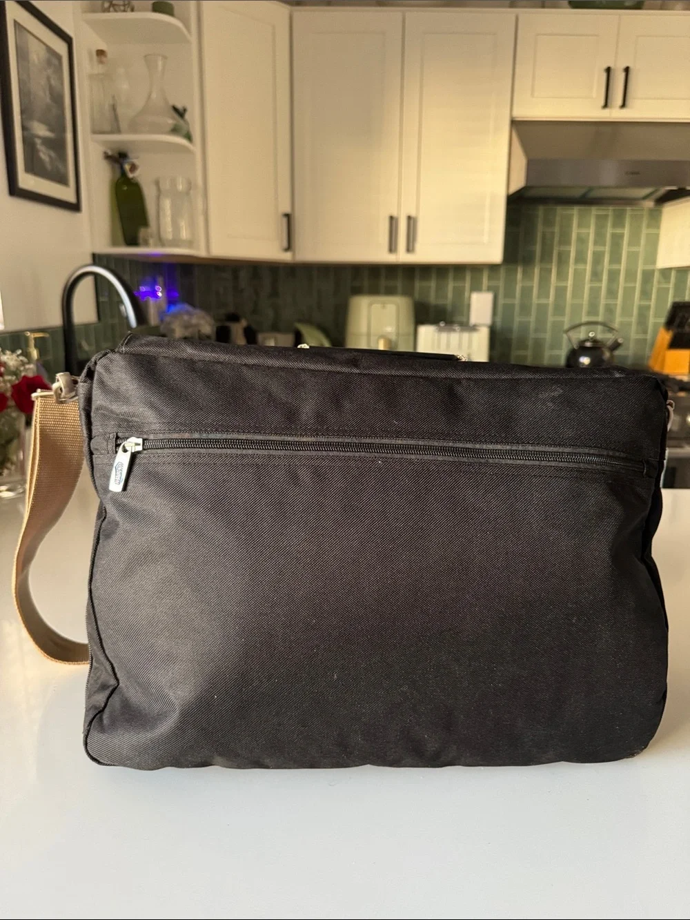 American Tourister Black and Tan Messenger Bag